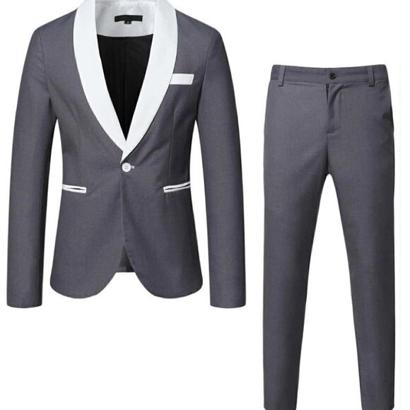 Grey Mens Shawl Collar Blazer & Pants - Picture 3 of 6